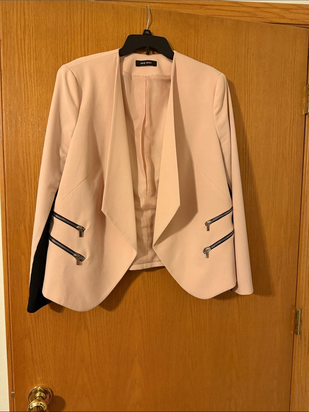 Nine West Blush Pink Draped Front Blazer with Black Back arm Panel